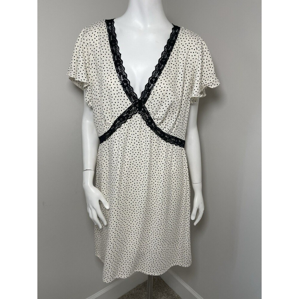 Old Navy Polka Dots Babydoll Mini Dress Lace Trim L Romantic Y2K Dainty Cottage - Picture 2 of 12